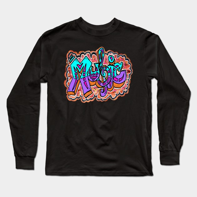 Music 3 Graffiti Tagging by LowEndGraphics Long Sleeve T-Shirt by LowEndGraphics